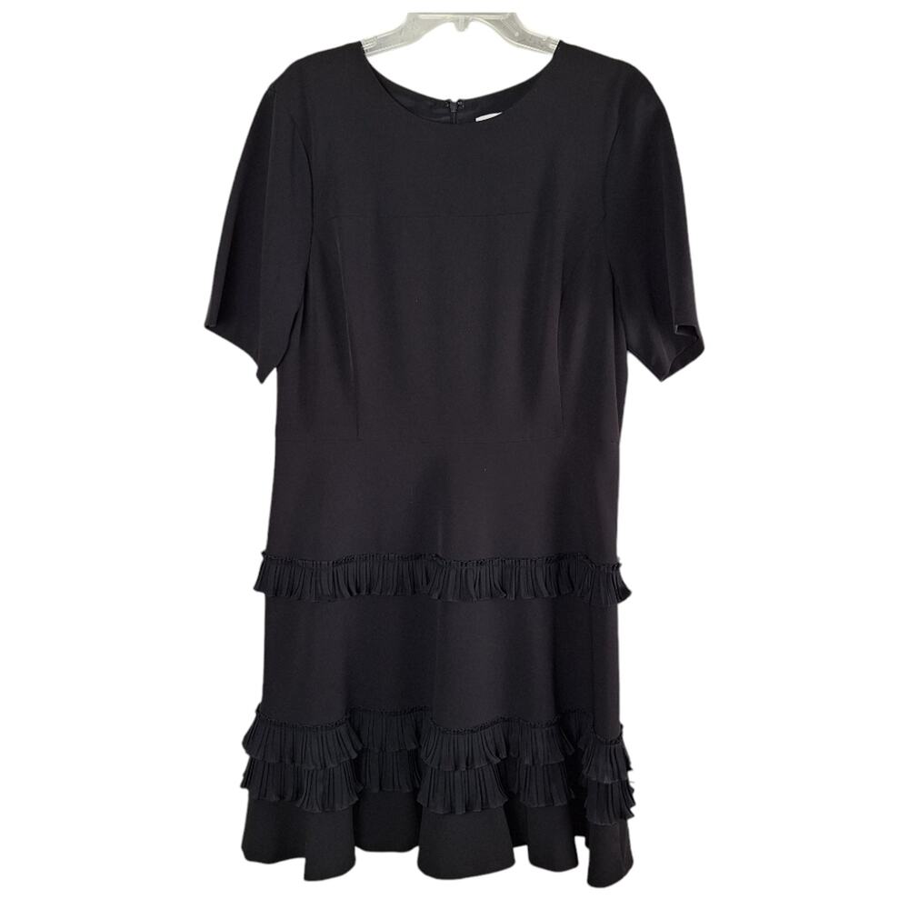 Gibson Latimer Black Fringe Swing Formal Dress Short Sleeve Midi Length 14